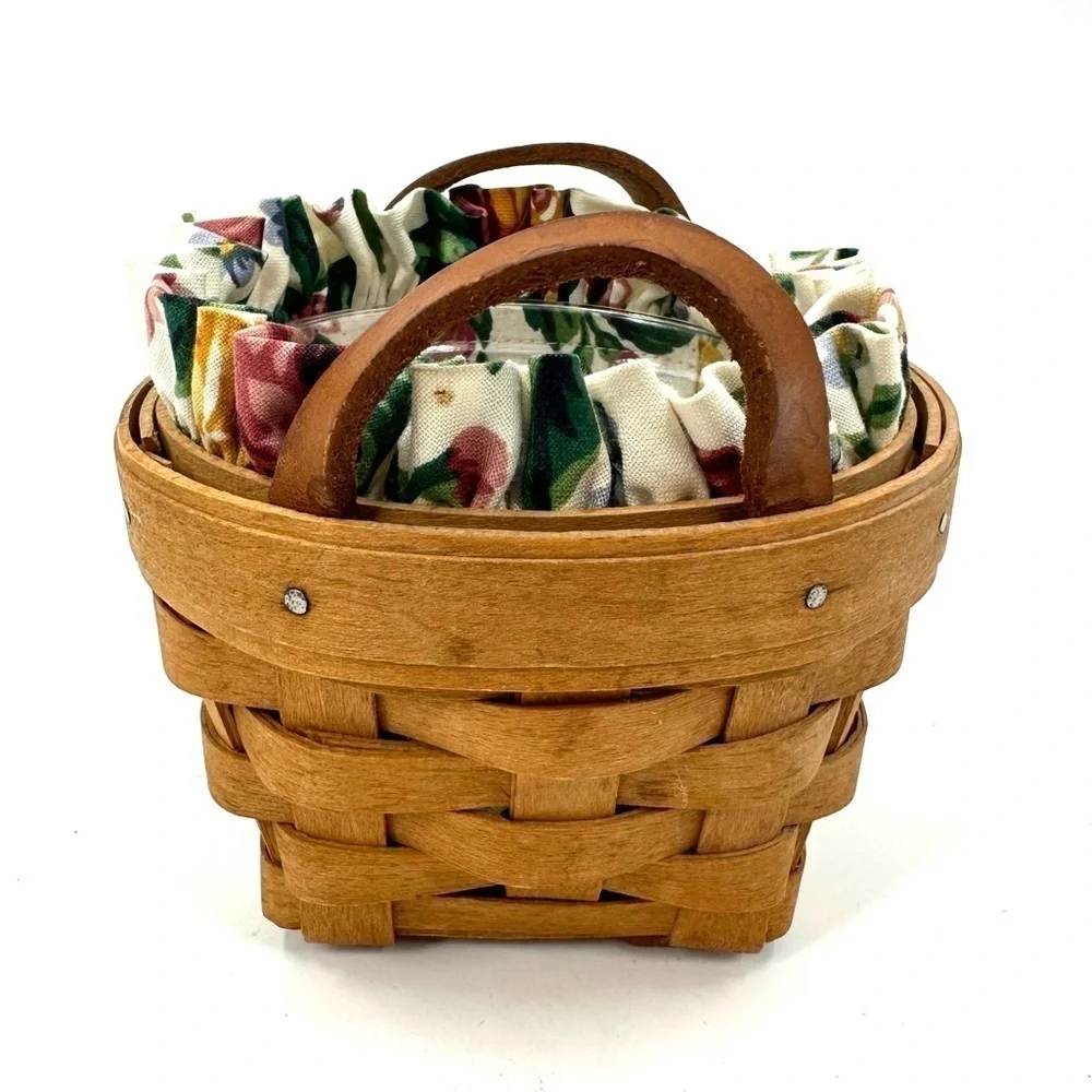 Longaberger Thyme Booking Basket 1995 Garden Splendor Liner Leather Handles Vtg
